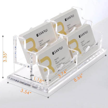 SANRUI Clear Horizontal Business Card Holder Stand for Desk, Acrylic Desktop Display Name Cards Holders Organizer Storage Rack,for Exhibition, Home , Office ,2 Tier 4 Pocket, 240 Card Capacity