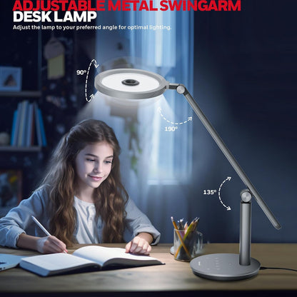 Honeywell Desk Lamp for Home Office, H6 Sunturalux™ Eye-Caring Led Desk Light, 800LM Dimmable Desk Lamp with Timer, Touch Control Tall Desk Reading Light, Table Lamp for Circle Webcam, Study, Bedroom