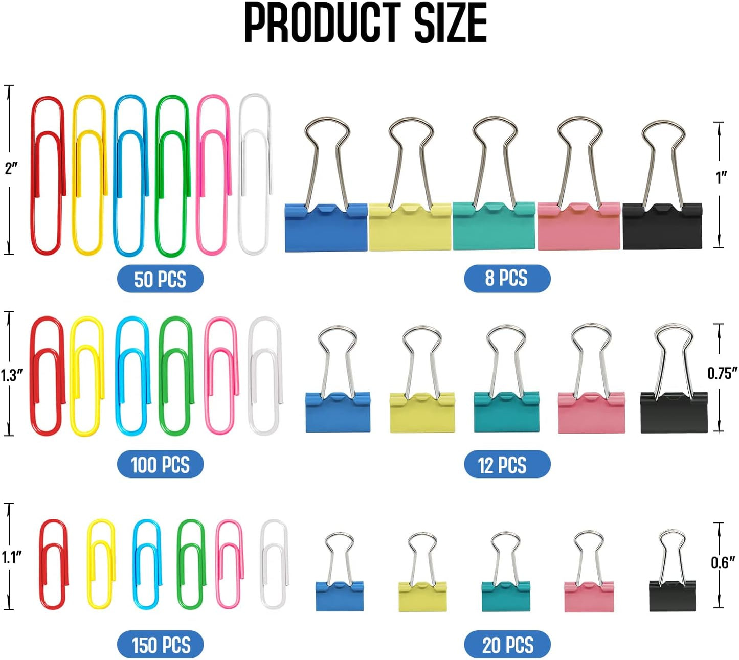Paper Clips Binder Clips, 340PCS Paper Clips and Binder Clips Assorted Sizes, Colored Paperclips Large Medium and Small, Binder Clip and Paperclips Set for Home School Office Supplies