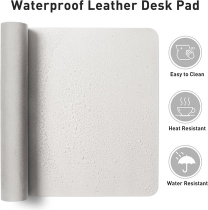Aothia Leather Desk Pad Protector, Mouse Pad, Office Desk Mat, Non-Slip PU Leather Desk Blotter, Laptop Desk Pad, Waterproof Desk Writing Pad for Office and Home (23.6" x 13.7", Off-White)