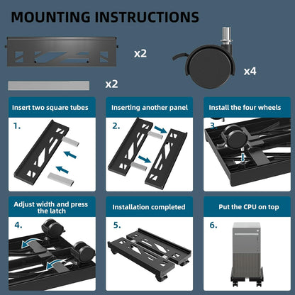 Adjustable Computer Tower Stand, Mobile CPU Stand with 4 Rolling Caster Wheels, Under Desk CPU Holder PC Floor Cart PC Riser for Gamers and Students (Black)