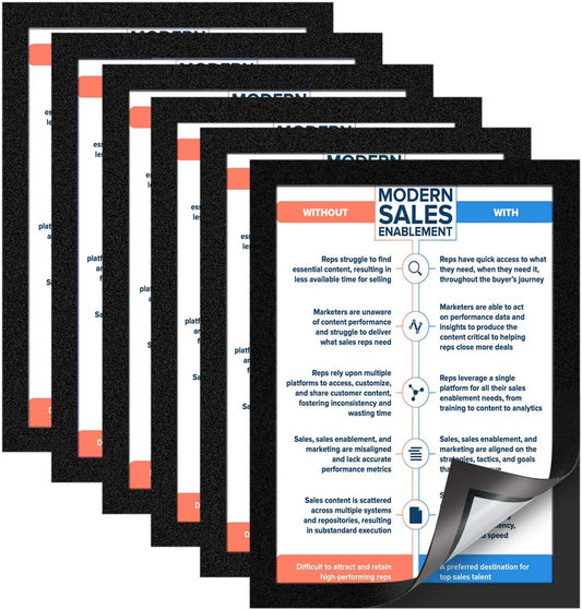 Document Sign Holder Pockets with Adhesive Back, Plastic Poster Picture Notice Display Frame for Window/Door/Wall/Cabinet, 8.5 x 11.6 Inches, Black, 12 Pack