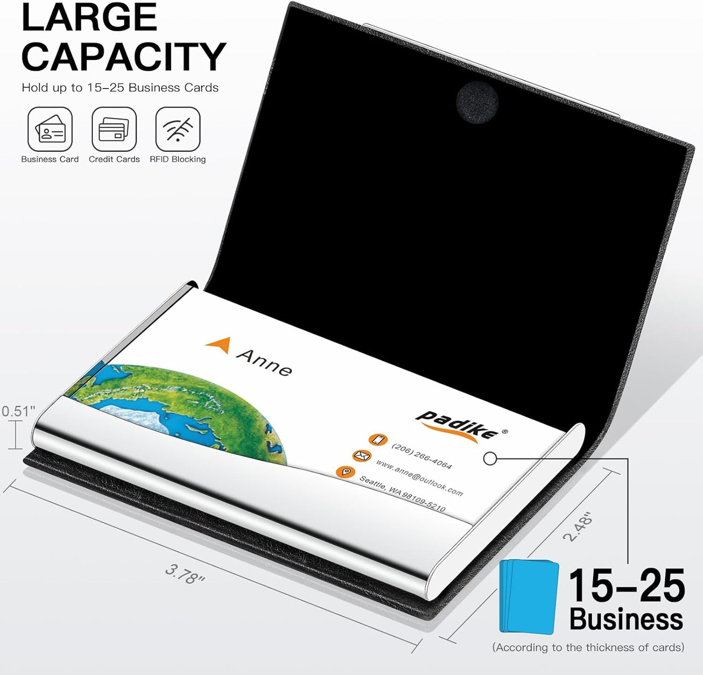 Padike Business Card Holder, Faux Leather Wallet with RFID Protection, V-Black, Unisex