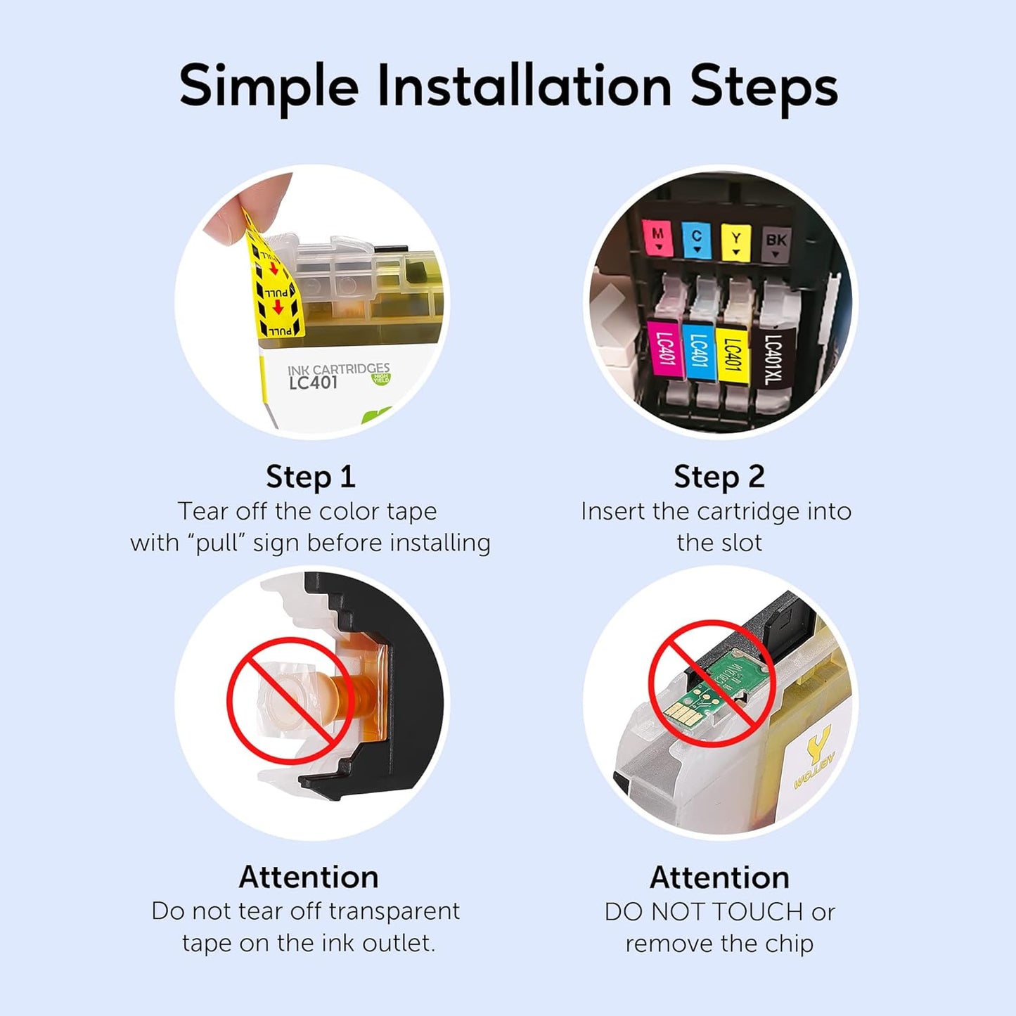 LC401XL Ink Cartridge Replacement for Brother LC401XL Ink Work with MFC-J1170DW J1010DW J1012DW Printer (Black, Cyan, Magenta, Yellow, 4 Pack)