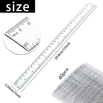 Koogel 40 PCS Plastic Straight Rulers, Plastic Measuring Tool, 12 Inch Shatterproof Clear Ruler Bulk for Classroom with Centimeters and Inches for Student, Kids, School, Office, Home