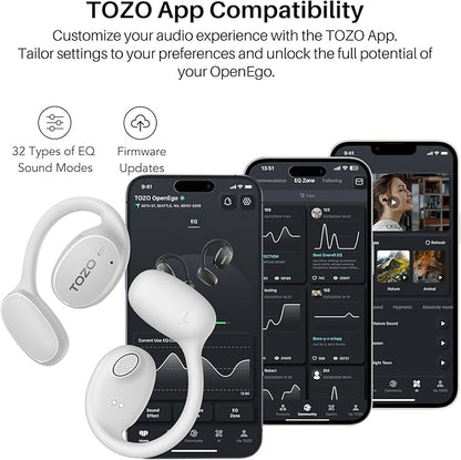 TOZO OpenEgo Open Ear Earbuds Bluetooth Headphones, AI Translation Wireless Earbuds with Real-Time 100+ LanguagesTranslation, 80Hrs Playtime, Digital Display, AI Clear Calls, Snow White