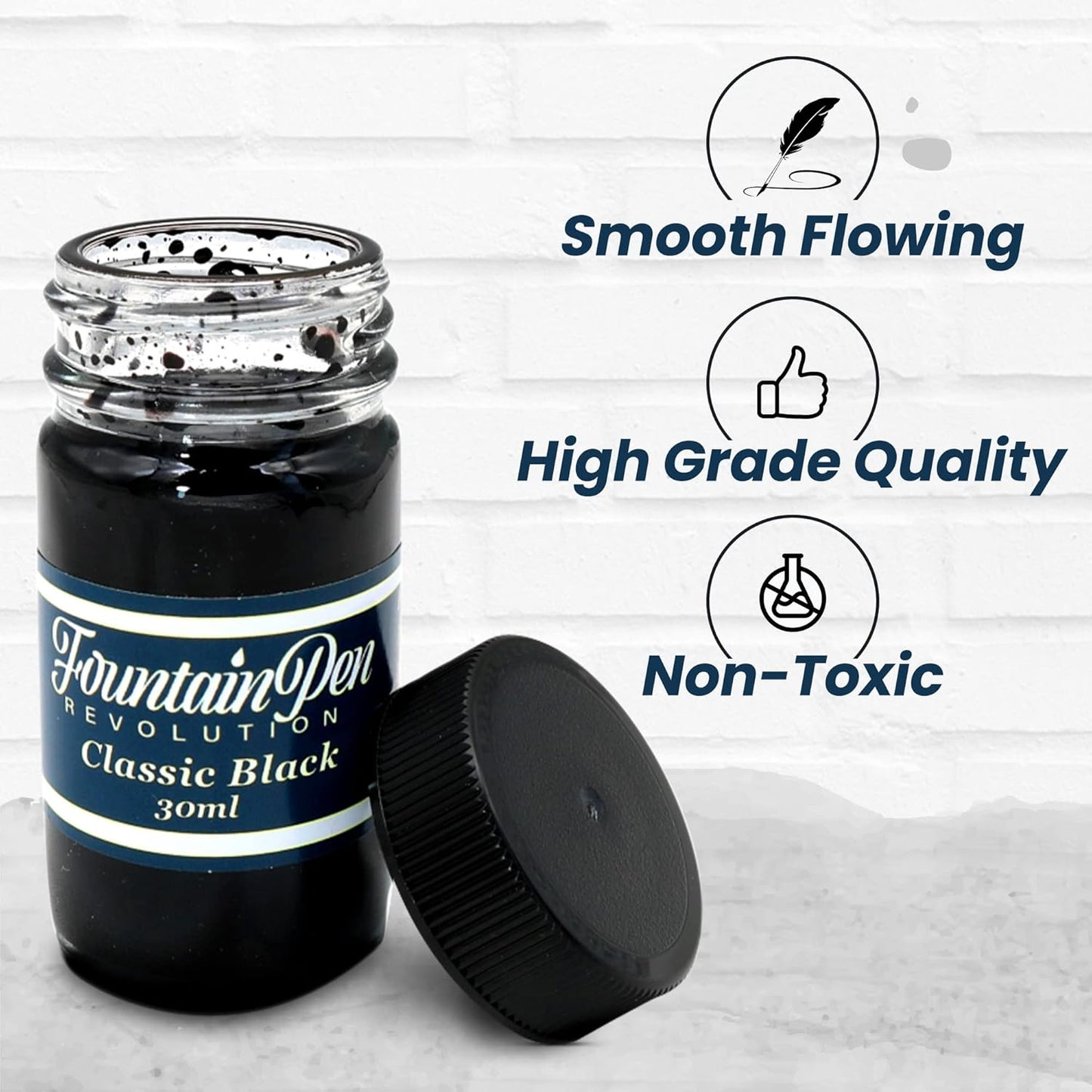 FPR Classic Black Fountain Pen Ink - 30 ml Saturated Black Ink Bottle for Smooth, Effortless Writing - Professional/Daily Use Refill Ink for Fountain Pens - Premium Stationery Supplies
