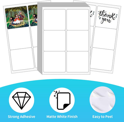 FungLam Printable Sticker Paper, 3-1/3" x 4" Shipping Address Labels 600 Blank Mailing Labels for Laser & Inkjet Printers, 6 per Page Label Stickers, 100 Sheets