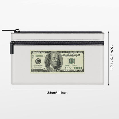 HAUTOCO 2 Pack Money Bag with Zipper 11x6.1 inch Money Pouch with Lined PU Leather Bank Bag Two Pockets Utility Wallet for Cash Check Receipt Coins Cosmetics, White