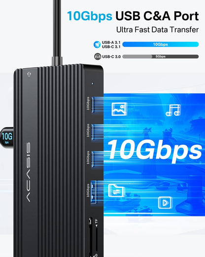 USB C Docking Station Dual Monitor, 14 in 1 USB C Hub, Adapter with 2 HDMI+DP(4K60Hz), Ethernet, 3 USBC 10G,100W PD, SD/TF, Audio, Laptop Docking Station for Dell/HP/Lenovo/ThinkPad/Surface (Black)