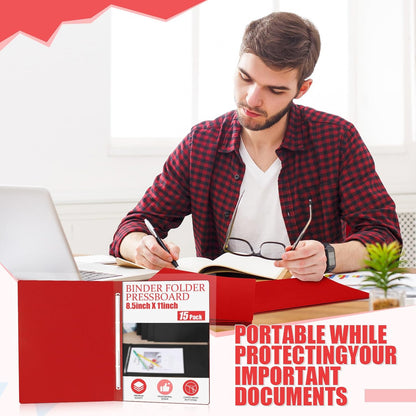 Zhanmai 15 Packs 8.5'' x 11'' Pressboard Report Covers, Metal Prong Fastener with Compressor, Letter Size 3'' Capacity Presentation Report Folder to Neatly Bind Reports, Proposals, Documents(Red)