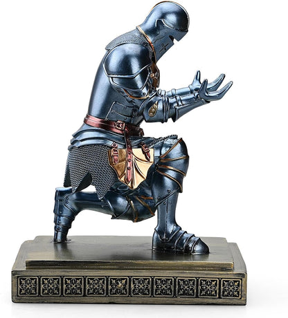 Medieval Armored Warrior Knight Pen Holder Desk Organizers and Accessories Resin Pencil Holder Paperweight as Gift with a Cool Letter Opener for Desk (Blue)