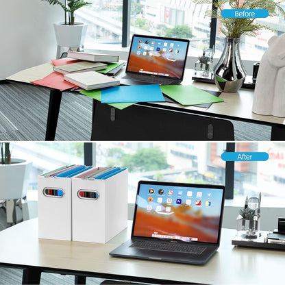 Oterri File Organizer, 6 Packs Small Storage Box, Cardboard File Folder Organizer, Collapsible File Box for Hanging File Folders Letter Size, Portable Filing Organizer with Handle（White）