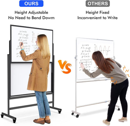 Double-Sided White Board on Wheels, 48x60 Inch (4'x5') Large Magnetic Mobile Dry Erase Board, Height Adjustable Stand Rolling Whiteboard for Office, Classroom, Home School Use, Black