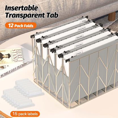 Extra Capacity Plastic Hanging File Folders,12 Pack Reinforced Expanding Hang Folder Letter Size,Accordian Pocket,Heavy Duty 2 Inch Expansion, Hard Hanging Folder Organizer for Office Home,Grey