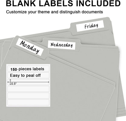 File Folder, RAZCC 100 Pack 1/3 Cut Tab File Folders Letter Size, Grey, Folders with Tab, Great for Organizing and Easy File Storage