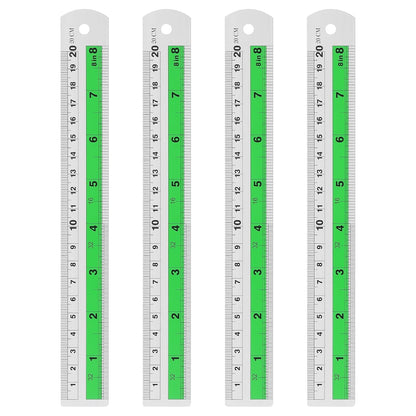 HARFINGTON 4pcs Metal Straight Ruler 20cm Metric SAE Aluminum Alloy Measuring Rulers Scale Tool with Hole for Measure Study Reading Classroom Office, Green