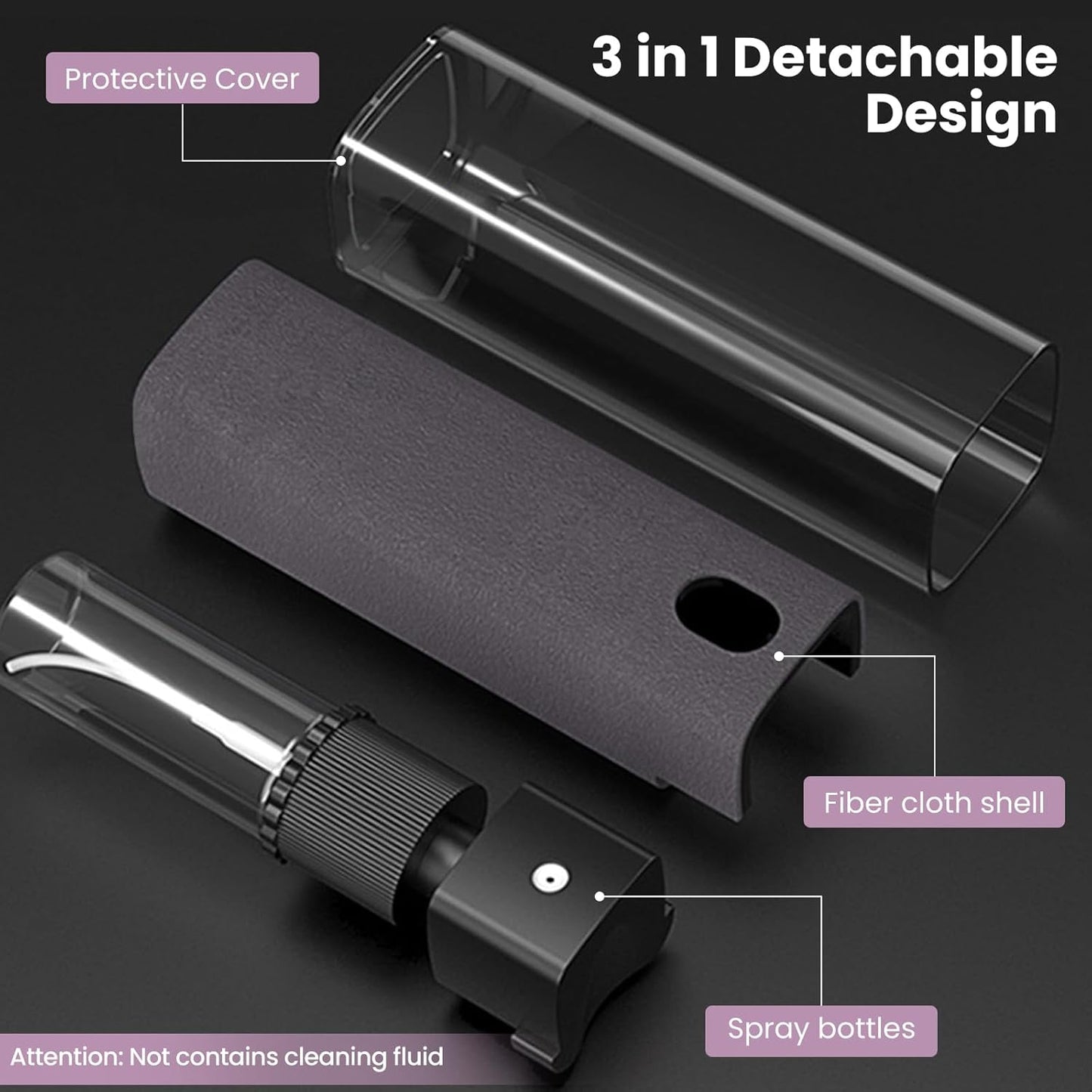 Screen Cleaner, Touch Screen Mist Cleaner, Cell Phone, Laptop and Tablet Screen, 3-in-1 Spray and Microfiber Cloth, Refillable with Water, Alcohol, Sanitizer (Pink -0.35oz)