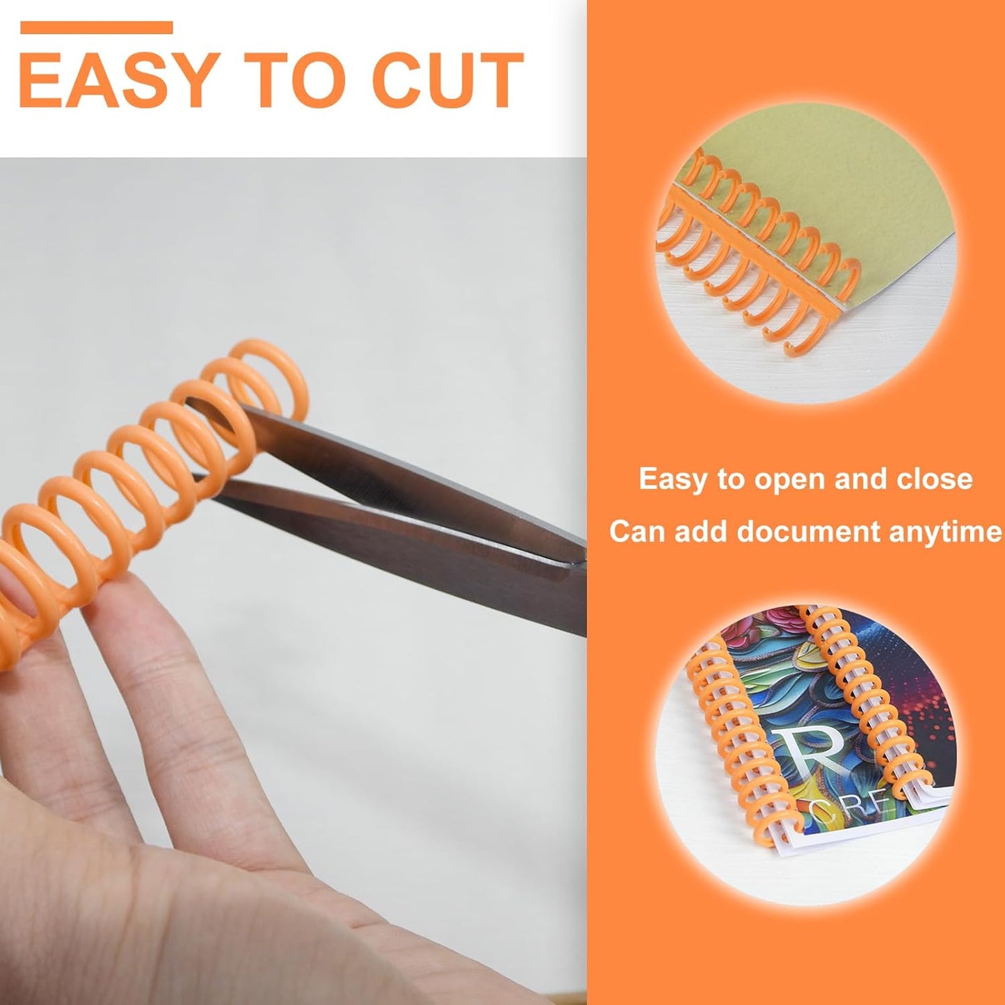 Rayson PROC1230OR Click Binding Spines, 3:1 Pitch, 1/2" Diameter, 90 Sheets Binding Capacity, Orange, 30/Box