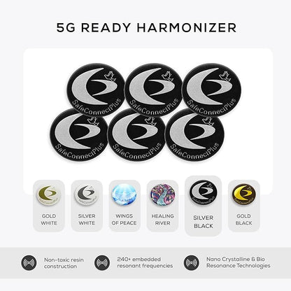 Pack of 6 EMF Stickers for Cell Phone- 5G Ready Harmonizer Stickers Proudly Made in USA for Cell Phones, Laptops or Tablets- EMF mega Shield for All Electronic Devices (Silver-Black)