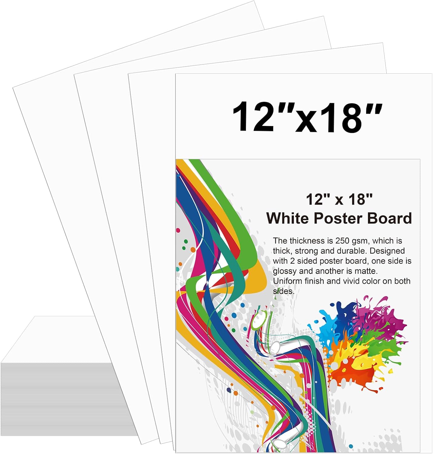 100 Pcs 12" x 18" Poster Board White Poster Board Paper Bulk 250 GSM Thickness Vision Boards Smart PosterBoard for Drawing School Arts Craft Projects Presentations Scrapbooking Blank Graphic Display