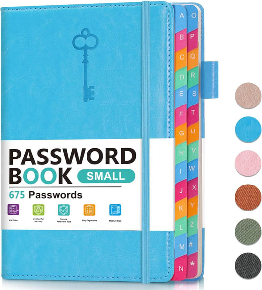 Small Password Keeper Book with Colorful Alphabetical Tabs, Hardcover Password Log-book for Internet Password and Website Address, 4.1"×6.2" Password Notebook for Home Office (Blue)