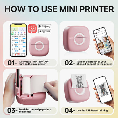 Mini Printer Sticker Thermal Printer with 3 Rolls Paper, Bluetooth Portable Phone Print Pods,Study Sticker Maker for Pictures, Photos, Journals, DIY, Compatible with Phone & Tablet