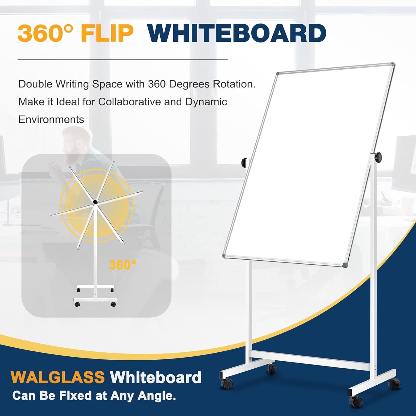 [21 Sq/ft] Large Double-Sided Rolling Whiteboard, 32"x48" Reversible Dry Erase Board with Stand, Magnetic White Board on Wheels, Standing Mobile Whiteboard, School Supplies, Classroom, Office, Home