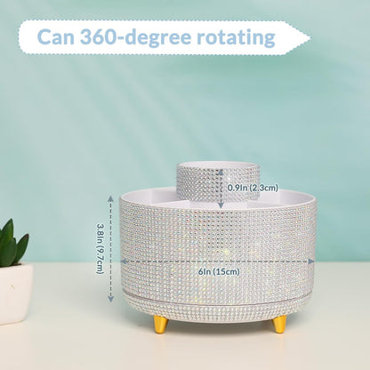 SKYDUE 360 Degree Rotating Desk Organizer, Shining Dual-Purpose Rhinestone Pencil Pen Holder, Rotating Desk Pen Organizer with 5 Slots, Rhinestone Pencil Cup for Office, School, Home