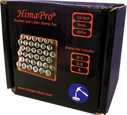 HimaPro Letter & Number Stamp Set(36 pcs Industrial Grade Lower case 'a'-'z' & '0'-'9') in a Plastic Square-Shaped Box (6mm 1/4 Inch)