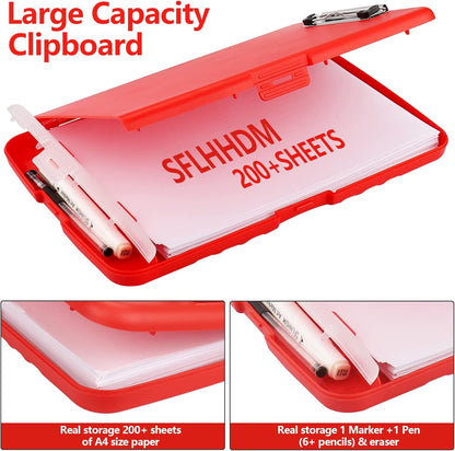 Clipboard with Storage,A4 Binder Nursing Clipboards with Pen Holder,Heavy Duty Storage Clipboard with Low Profile Clip,Clipboards Folder Side-Opening,Smooth Writing Clip Board Office Supplies(Red)