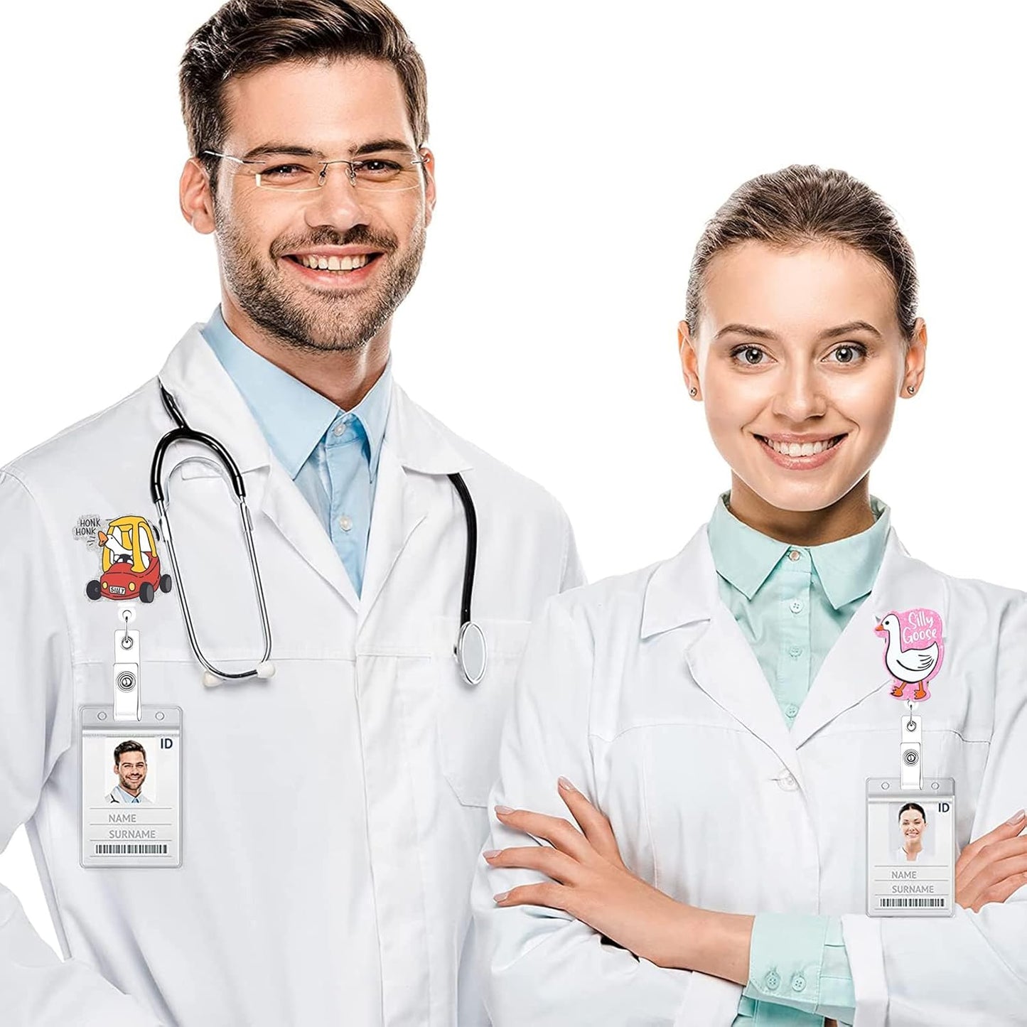 2Pcs Funny Angry Goose Badge Reel for ID Card Retractable Doctor Teacher Badge Holder Clip Silly Goose Pediatric Nurse Badge Reel, Nursing Student Badge Clip, RN LPN CNA MA Medical Worker Accessories