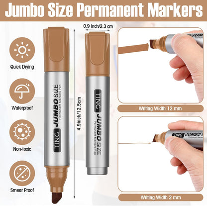 Fuutreo 10 Pack Jumbo Permanent Markers Bulk Large Chisel Tip Permanent Markers Quick Drying Waterproof Big Huge Poster Pens for Office, Logistics Company and More(Brown)