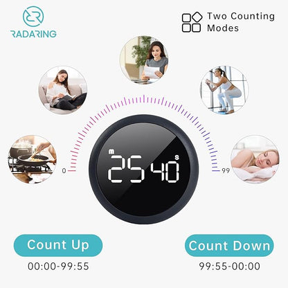 Stell Gray Quick Que Kitchen Timers, Visual timers Large LED Display Magnetic Countdown Countup Timer for Classroom Cooking Fitness Baking Studying Teaching, Easy for Kids and Seniors (Steel Gray)