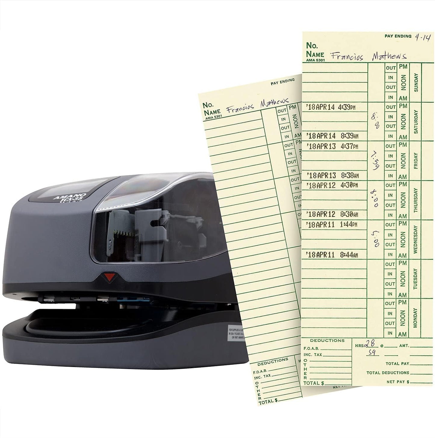 AMANO TCX-35 Time Clock Starter Pack, Includes Card Rack and 100 Time Cards, Electronic Punch Clock for Small Business, Made in USA (Bundle)