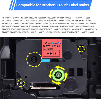 6PK Compatible for Brother P-Touch Label Maker Tape TZe-431 TZe TZ Label Tape TZ-431 TZe431 TZ431 12mm 0.47'' Laminated Black on Red Tape for PT-D210 D220 H110 D400
