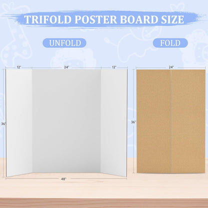 2 Pack 36" x 48" Trifold Poster Board for Presentation, White Corrugated Cardboard Large Tri Fold Poster Board for Science Fair, Office & School Projects, Photo Displays, Exhibitions Event