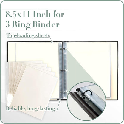 Gallery Leather Clear Sheet Protectors for 3 Ring Binder - Top Loaders Sleeves, 8.5 x 11 Inch, 5 Sheets, Archival Safe, Letter Size, for Documents, Presentations and Photos
