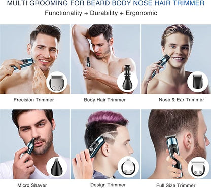 Brightup Beard Trimmer for Men, IPX7 Waterproof Mens Grooming Kit with Cordless Hair Clippers, Electric Razor with LED Display, Shavers for Mustache, Body, Face, Ear, Nose Hair Trimmer, Gifts for Men