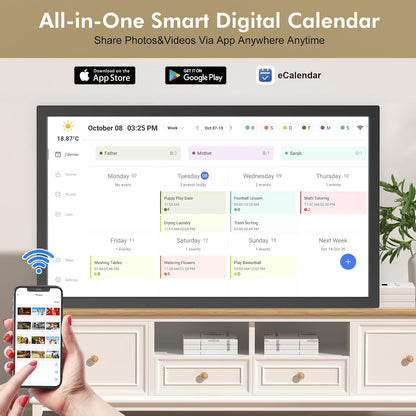 24" Smart Digital Calendar for-Family-Meal-Planner - Electronic Calendars for Chore Chart, Interactive Touchscreen Display for Family Schedules, Auto-Sync Google iCloud Outlook, Wall Mountable for Mom