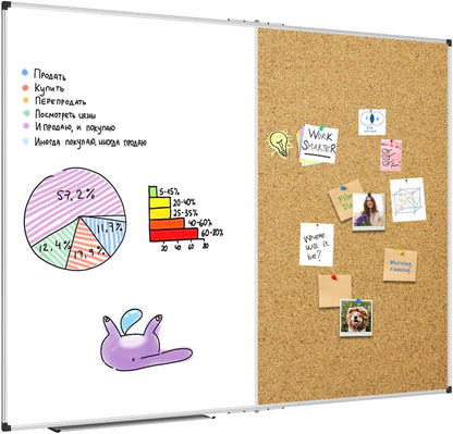 XBoard Magnetic White Board and Bulletin Corkboard Combination, 60 x 48 Inch Foldable Dry Erase & Cork Combo Board for Wall with Aluminum Frame, 5' x 4' Notice Memo Board Pin Vision Board