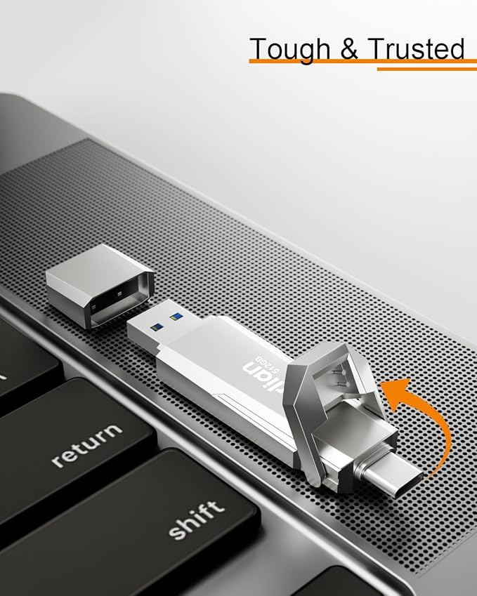 512G External Portable SSD USB Solid State Drive, Up to 1000MB/s USB 3.2 Gen 2 Solid State, Type C + A Dual Drive for iPhone15,16/ipad/Mac/Android/Windows Laptops, Silver
