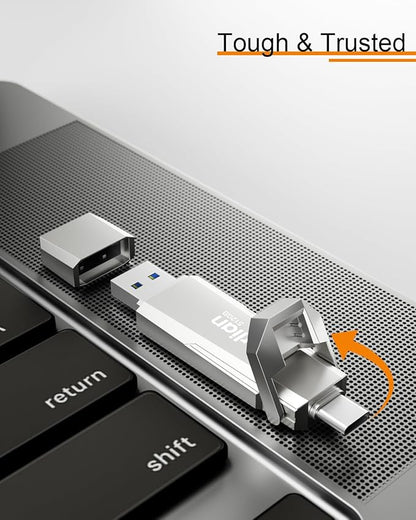 512G External Portable SSD USB Solid State Drive, Up to 1000MB/s USB 3.2 Gen 2 Solid State, Type C + A Dual Drive for iPhone15,16/ipad/Mac/Android/Windows Laptops, Silver