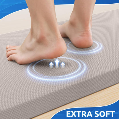 KitchenClouds 2PCS Kitchen Rugs Cushioned Anti-Fatigue Non-Slip Waterproof Kitchen Mat Comfort Foam Standing Mat for Floor Office Sink Laundry (Khaki)