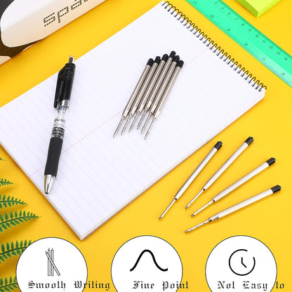 12 Pieces Pen Refills Black Ink 1.0mm Medium Point Metal Ballpoint Refill Smooth Writing Pen Refills Replacement Refills for Retractable Ballpoint Pen School Office Supplies (Black)