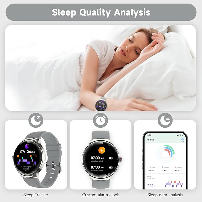 Smart Watch for Men Women, 1.43" AMOLED IP68 Waterproof Smartwatch, Fitness Tracker with Heart Rate/SpO2/Sleep Monitor, 150+ Sports Mode, Bluetooth Call Android & iOS Compatible, 2 Bands