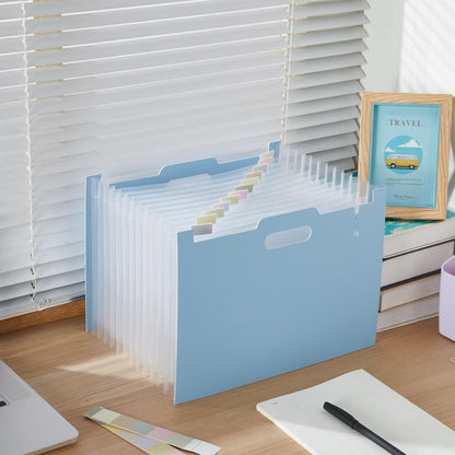 Y YOMA 2 Pack Accordion File Organizer with Handle 12 Pockets Expanding File Folder with Removable Tabs for A4 Letter Size Paper Plastic Filing Organizer Document Bill Receipt Holder, Blue