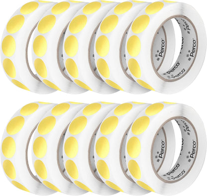 Perco Metallic Gold 1-Inch Perforated Circle Dot Sticker Labels — 10 Rolls, 10,000 Round Stickers — with Permanent Adhesive for Awards, Invitations, Events, Gift Packaging, Crafting — Made in USA