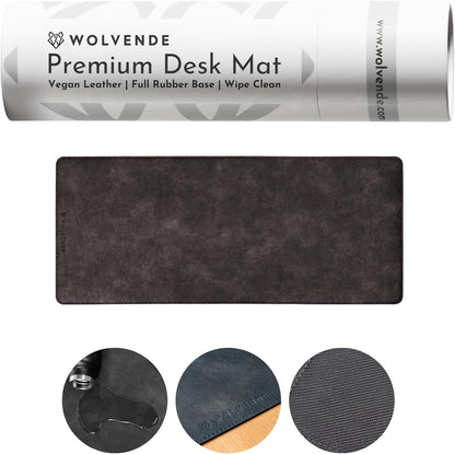 Premium Distressed Faux Vegan Leather Desk Mat | Multifunctional Desk Pad for Home Office | (Black/Grey, 12" x 27.5")