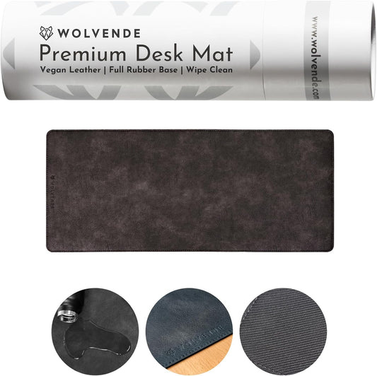 Premium Distressed Faux Vegan Leather Desk Mat | Multifunctional Desk Pad for Home Office | (Black/Grey, 12" x 27.5")